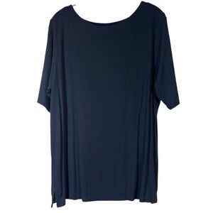 J Jill Sz 2X Women's Top Navy Blue Ribbed 1/2 Sleeve Stretch Knit Boatneck